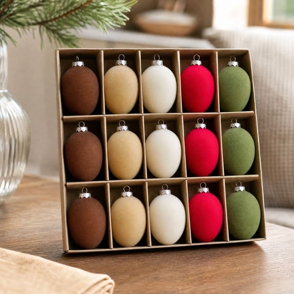 Hanging Ornaments 2.4 Inch Egg Shaped Plastic Baubles with Gift Box Hanging Fittings for Holiday Tree Wreath Mantel Party Home Decor