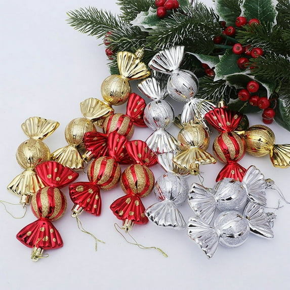Hanging Ornaments Box with Sparkling Plastic Christmas Tree Candy Ornaments, Eye-Catching Party Props for Home