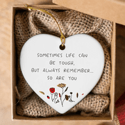 Hanging Ornaments,Encourage Motivational,Cheer Up Gift-Get Well Soon,Condolence Present -Sympathy Gift-Sometimes Life Can Be Tough-Ceramic Heart Ornament Keepsake Sign Plaque Decor Present-Double