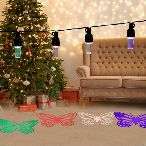 Hanging Outdoor Projector String Lights 10 Colored Decorative LED Waterproof Patio Lights Outdoor Café Patio Lights for Bistro Garden