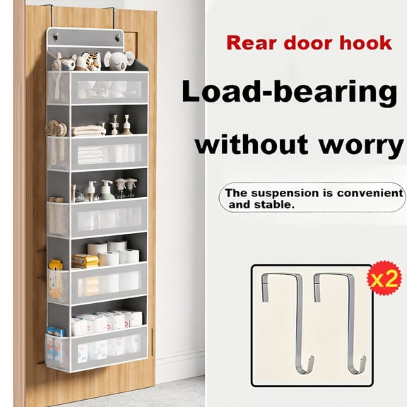 Over-the-Door Hanging Storage Caddy, 5 Independent Pockets Anti-Tip Heavy Load Organizer for Household Sundry Storage & Closet Tidy-Up