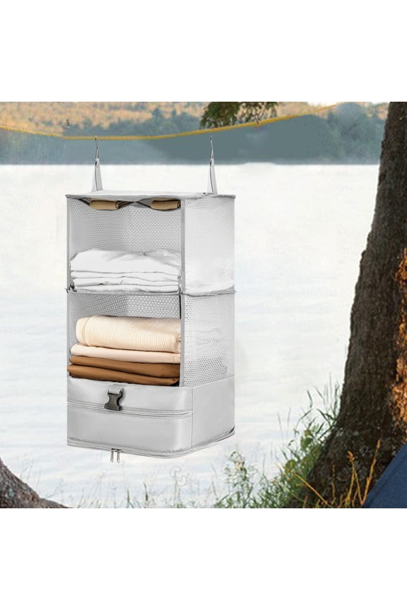 Hanging Packing Cubes for Luggage, Portable Closet Organizer with 3 Compartments Breathable Mesh and Zippered Pockets for Hotel Dorm Travel and Business Trip