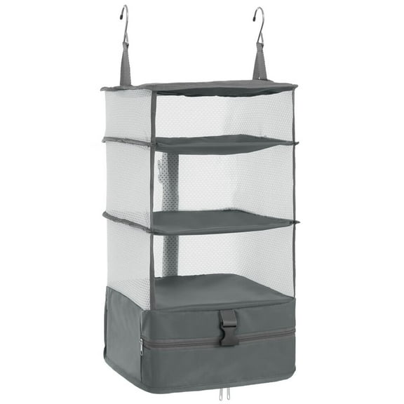 Hanging Packing Cubes Portable Travel Closet Collapsible Compression Clothes Organizer with Built in Shelves for Carry-on Luggage Suitcase Wardrobe Large_11.8 * 11.8 * 24 in,Grey