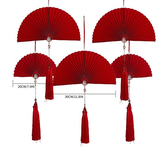 Hanging Paper Fan Decorations, 5-Pack 12-Inch Foldable Party Rosettes for Wall and Ceiling
