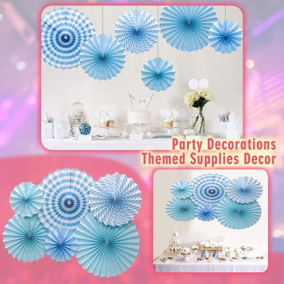Hanging Paper Fans Party Set Silver Round Pattern Paper Garlands Decoration For Birthday Shower Graduation Retirement Set Of 6,Blue Graduation Paper Fan Case