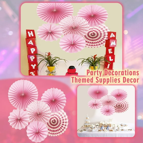 Hanging Paper Fans Party Set Silver Round Pattern Paper Garlands Decoration For Birthday Shower Graduation Retirement Set Of 6,Pink Graduation Paper Fan Case