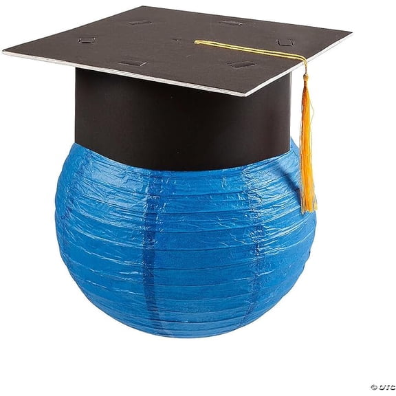Hanging Paper Lantern with Graduation Cap Decorating Kit - 12 Pieces - Great For Graduation Celebration Parties (Blue)