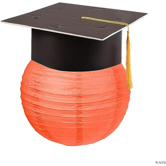 Hanging Paper Lantern with Graduation Cap Decorating Kit - 12 Pieces - Great For Graduation Celebration Parties (Orange)