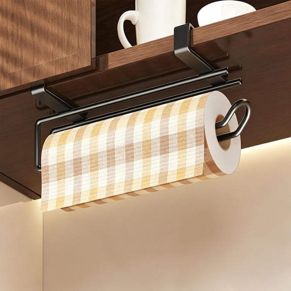 Hanging Paper Towel Rack Under Cabinet , Iron Multi-function Kitchen Roll Storage Organizer, No Drill Tissue Holder for Home Bathroom Hotel