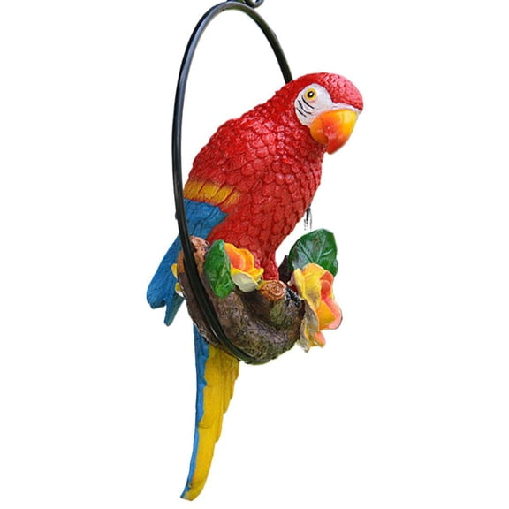 Hanging Parrot Garden Decor, 7.28" Resin Parrot Outdoor Decor, Lifelike Parrot Garden Statues Ornaments Figurines, Parrot on Perch Garden Sculpture Parrot Statue for Outdoor Decorations