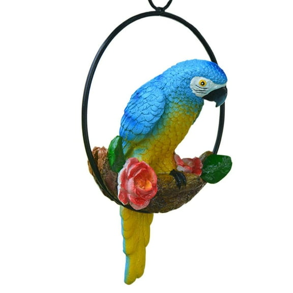 Hanging Parrot Garden Decor Resin Parrot Outdoor Decor Parrot on Perch Garden Sculpture Parrot Statue for Outdoor Garden Decorations Red Resin Pendant
