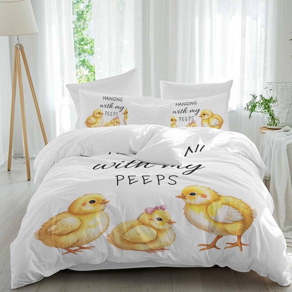 Hanging with My Peeps Twin Size Comforter Set, Vintage Country Yellow Easter Chicks Bedding for All Seasons, 4 Pcs Bed Set, 1 Quiltcover (68"x86") ,1Sheet(67"x116"), 2Pillowcases (30"x20")