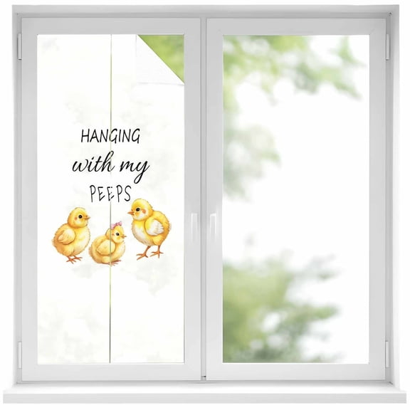 Hanging with My Peeps Window Privacy Film, Vintage Country Yellow Easter Chicks Frosted Glass Window Clings Static Cling UV Heat Blocking Reusable Door Sticker for Bathroom 17.7 x 39.3 Inch