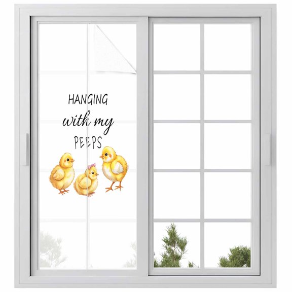 Hanging with My Peeps Window Privacy Film, Vintage Country Yellow Easter Chicks Frosted Glass Window Clings Static Cling UV Heat Blocking Reusable Door Sticker for Bathroom 23.6 x 59 Inch