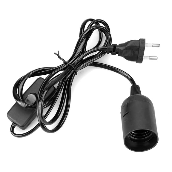 Hanging Pendant LED Light Bulb Base with On/Off Switch E27 Lamp Socket 90~260V (EU Plug, Black)