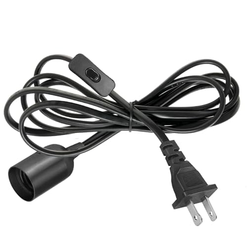 Hanging Pendant Light Cord - Light Bulb Socket with Cord E26/E27 Plug in Light Socket, Extension Hanging Lantern Cord with On/Off Switch, 16Ft, Black, 1 Pack