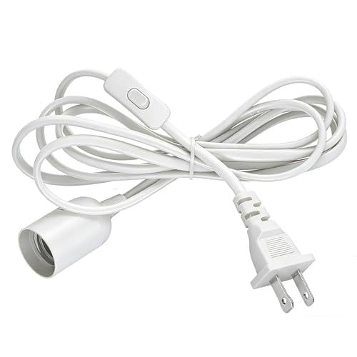 Hanging Pendant Light Cord - Light Bulb Socket with Cord E26/E27 Plug in Light Socket, Extension Hanging Lantern Cord with On/Off Switch, 16Ft, White, 1 Pack
