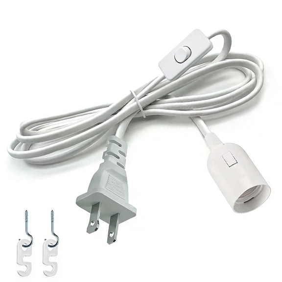 Hanging Pendant Light Cord - Light Bulb Socket with Cord E26/E27 Plug in Light Socket, Extension Hanging Lantern Cord with On/Off Switch, 8.2Ft, White, 1 Pack