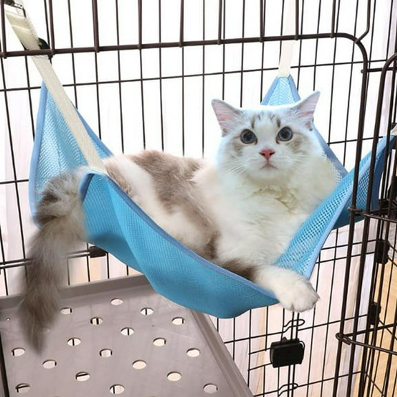 Hanging Pet Bed 23.62x19.69in Space Saving Cat Hammock with Adjustable Straps for Cages Chairs Indoor Outdoor(Blue/L)