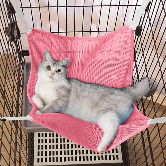 Hanging Pet Bed for Cats Small Dogs - Portable Space-Saving Hammock with Metal Hooks & Adjustable Straps - Machine Washable Cage Crate Chair Mount - Cool Breathable Comfort