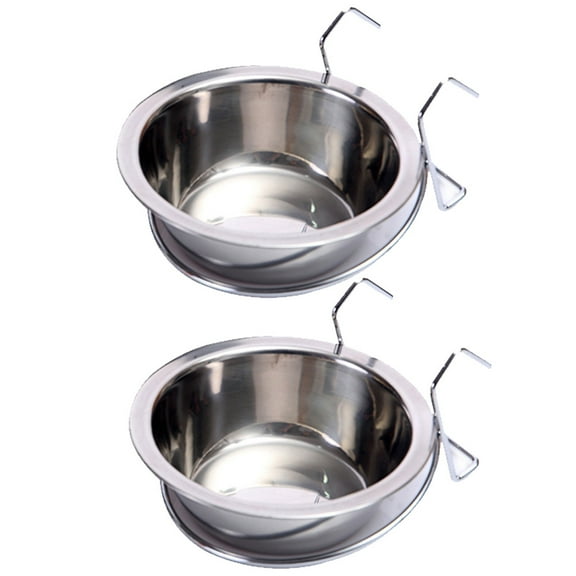 Hanging Pet Bowl, Dog Crate Bowl Dog Kennel Bowl 3 Size 2 Pack Non Spill Stainless Steel Food Water Bowls Bunny Feeder with Hook for Dogs Cats in Crate Cage Kennel - L