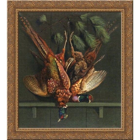 Hanging Pheasants 20x20 Gold Ornate Wood Framed Canvas Art by Pope, Alexander