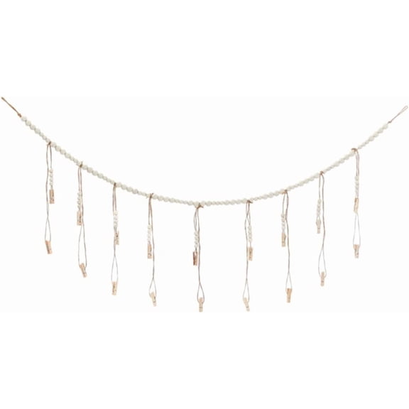 Hanging Photo Display Boho Wooden Bead Garland Picture Hanging Decor with 18 Wood Clips Decoration for Bedroom Dinning Living Room Gift Christmas Graduation Family Girlfriend 46.46 Inch DIY