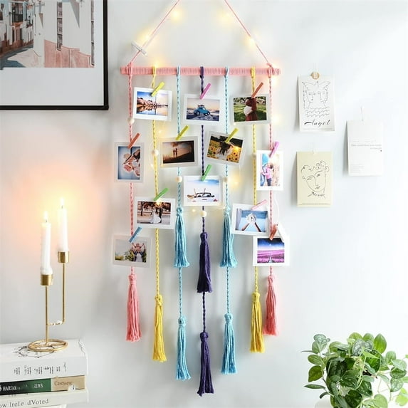 Hanging Photo Display with Clip,Home Wall Decor,Picture Frame Collage Board with LED Light String,Wall Hanger Accessories for Teenager Teen Girl Gifts,Topboutique,Multi-color