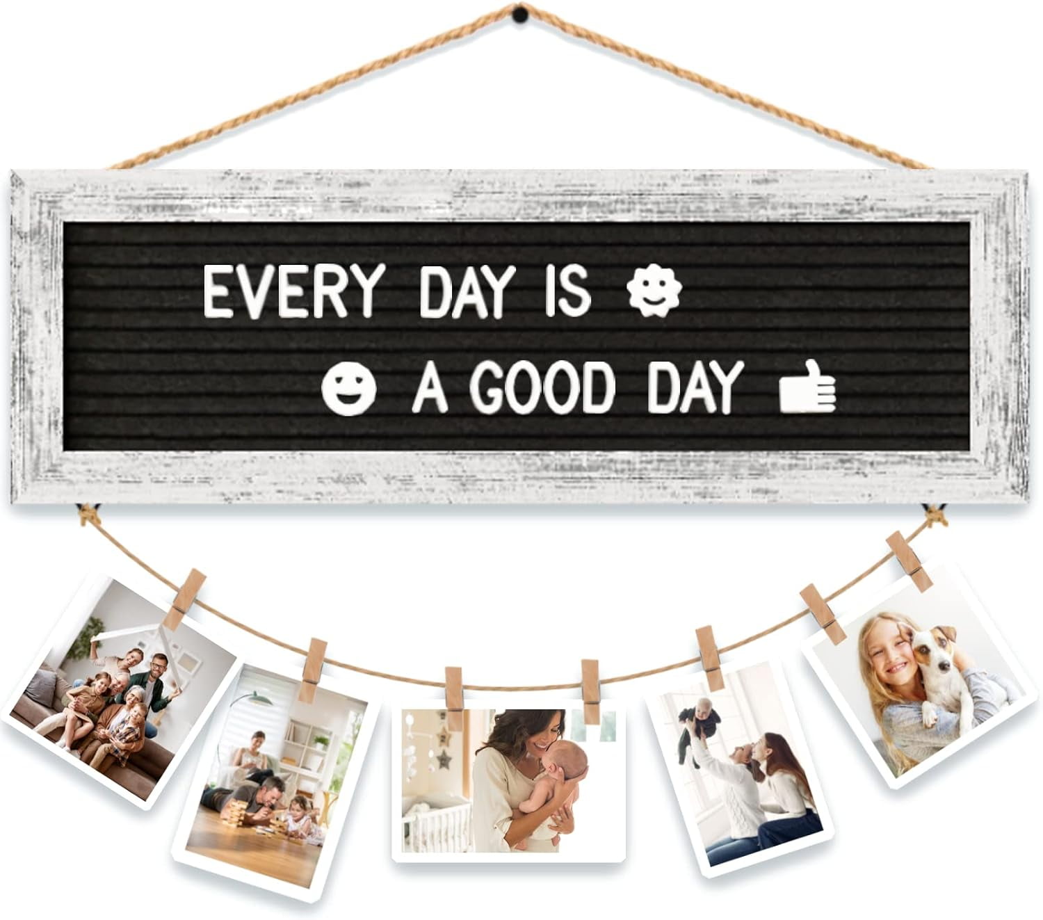 Hanging Photo Display Multiple Polaroid Picture Frames Collage Wall Decor, Felt Letter Board with 340 Letters and 15 Clips, DIY Cards Holder Frame Collage Set for Christmas Holiday Birthday Gi