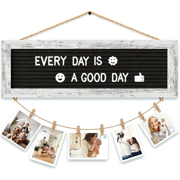 Hanging Photo Display Multiple Polaroid Picture Frames Collage Wall Decor, Felt Letter Board with 340 Letters and 15 Clips, DIY Cards Holder Frame Collage Set for Christmas Holiday Birthday Gi
