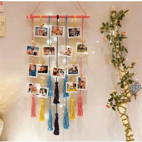 Hanging Photo Display Picture Holder with LED String Light, Wall Picture Frames with 20 Clips for Dorm Bedroom Living Room