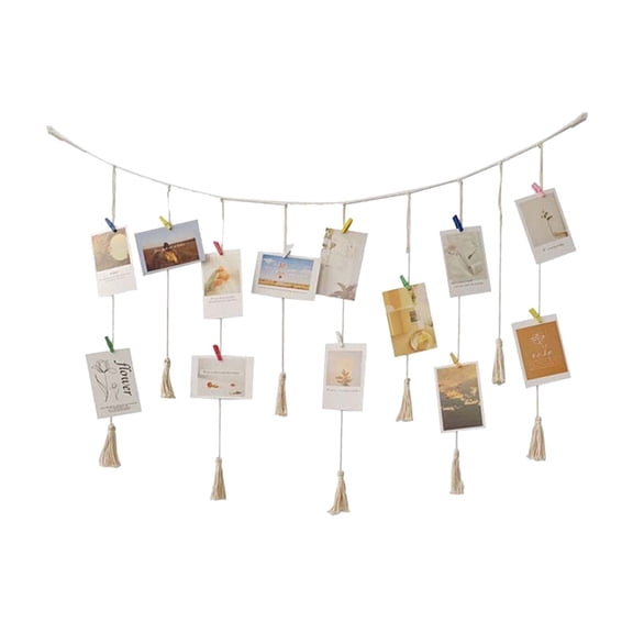 Hanging Photo Display Room Wall Decor Sculptural Picture Frames Collage Strings with Clips Self Adhesive Hooks No Holes Drilling 39.3 x 27.5 inch