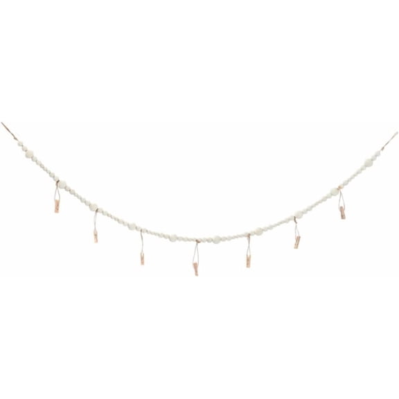 Hanging Photo Display Wall Decor Wall Hanging Photo Display Boho Wooden Bead Garland Picture Frame with 7 Wood Clips Decoration for Bedroom Dinning Room Gift Christmas Graduation 51.97 Inch