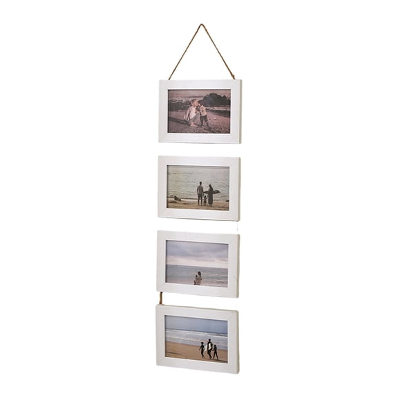 Hanging Picture Frames Wall Decors,4Opening Rustics Wood Frame with Rope Wood Multi Picture Frames