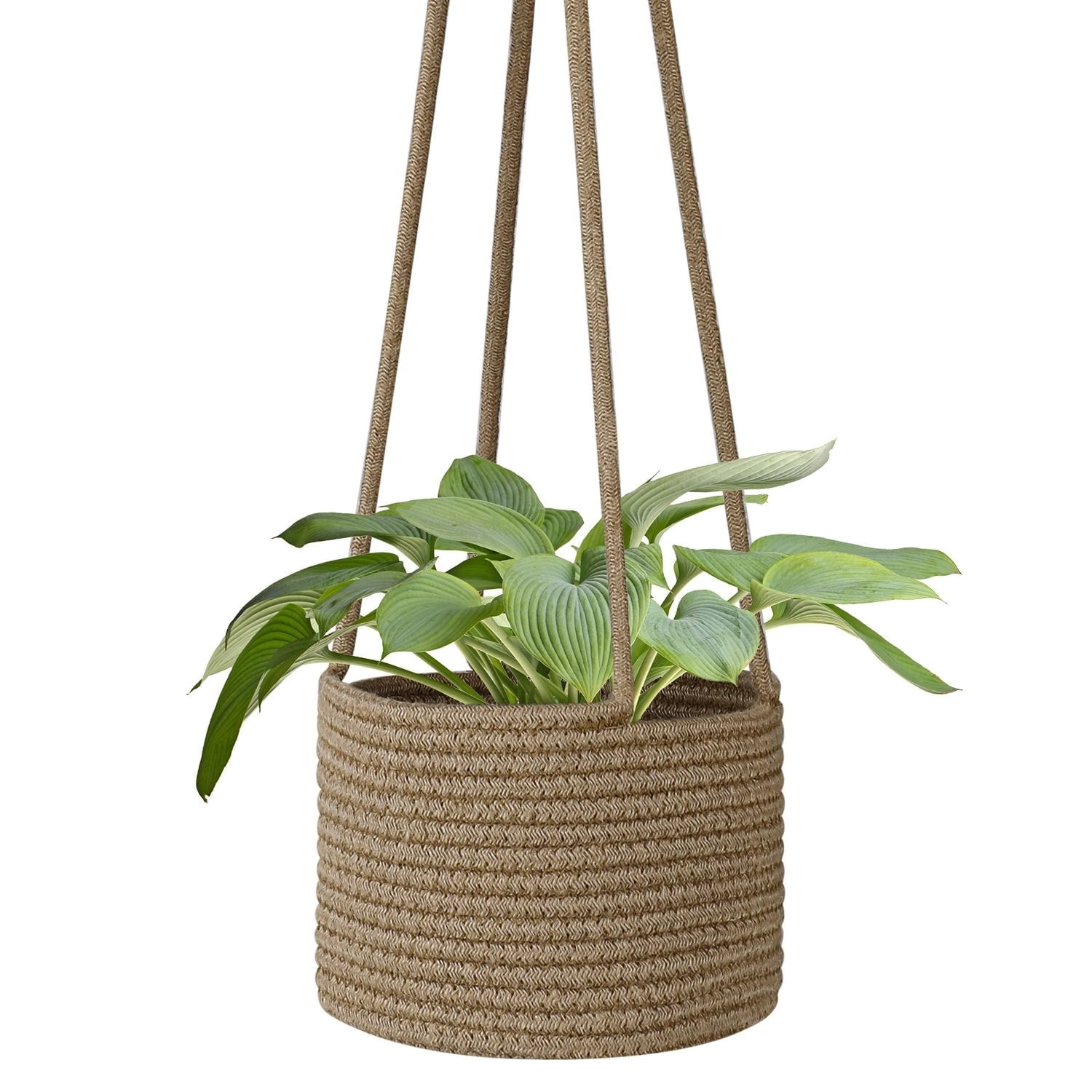 Hanging Plant Basket, Boho Cotton Rope Basket Indoor Hanging Planter, Up to 7" Flower Pot, Macrame Woven Modern Plant Holder, Storage Bin Organizer, Home Decor with 20" Hanging Rope, Brown