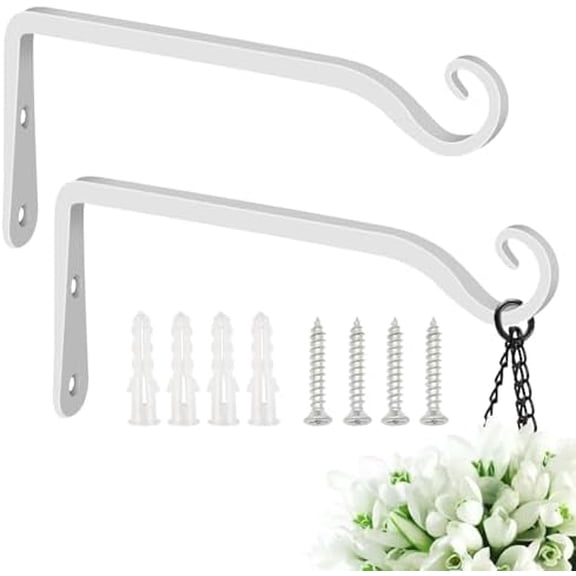 Hanging Plant Bracket 10 Inch 2 Pack, Hand-Forged Plant Hanger for Hanging Bird Feeders, Wind Chimes, Flower Baskets, Lanterns, Indoor/Outdoor Use, White