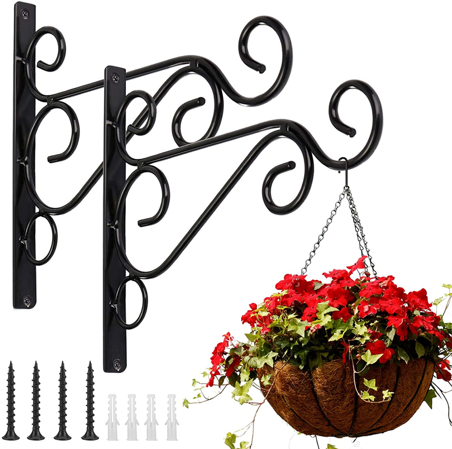 Hanging Plant Bracket, 2 Pcs 10 Cast Iron Decorative Wall Planter Hanger  Hooks for Hanging Plants Flower Baskets Wind Chimes Bird Feeders, Indoor