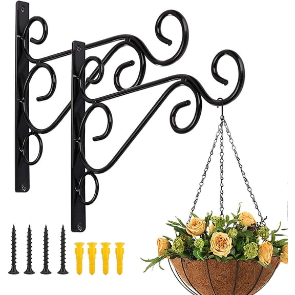 Hanging Plant Brackets, Pack of 2 10 inch Iron Wall Mount Hooks Metal Brackets Hangers for Indoor Outdoor Planter Bird Feeder Lanterns Wind Chimes with Screws