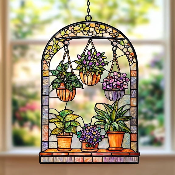Hanging Plant Panel Acrylic Suncatcher, Floral Window Decor, Plant Lovers Sun Catcher Gift for Garden Lovers, Mother day GiftGift