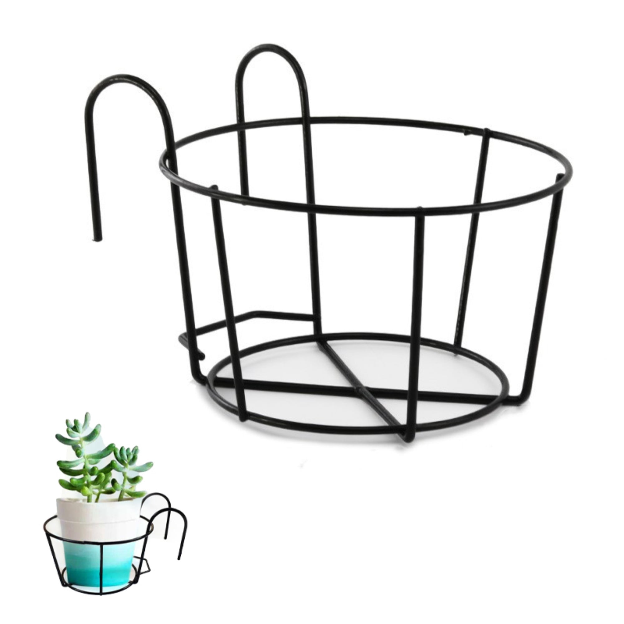 Hanging Plant Racks Balcony Round Flower Pot Iron Rack Railing Fence ...