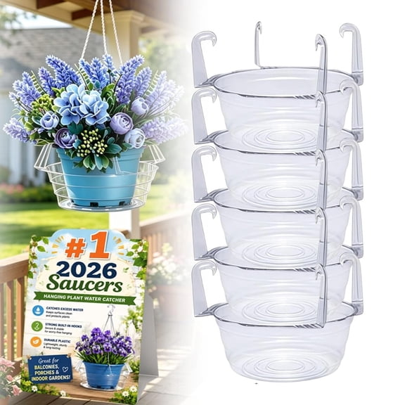 Hanging Plant Water Catcher with Hooks Plastic, 2027 New Basket Drip Saucers Pan for Plants, Hangings Baskets Watering Tray with Built-in Watering Catcher for Balcony Indoor Garden