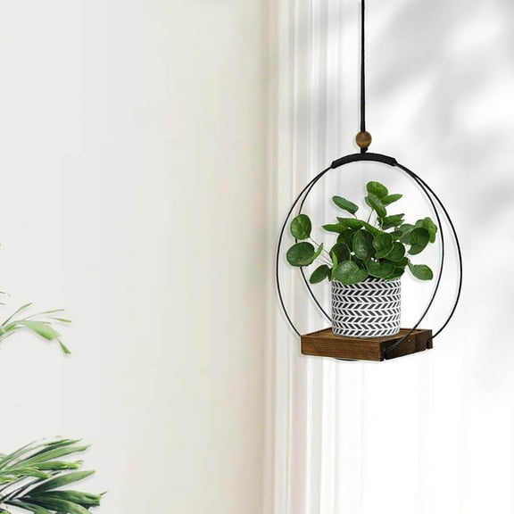 Hanging with Wood Base, Modern Hanging Holders for Indoor Plants, Boho Macrame Hanging Planter Shelf Flower Pot Holder for Wall Ceiling Home Decor