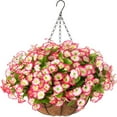 thumbnail image 1 of Hanging Planter Basket,Artificial Fake Hanging Flowers Plants with Basket for Outdoor Decoration Metal Flowers Planter Outdoor Large Hanging Flower Pots Round Wire Plant Holder Chain Hanging Basket, 1 of 5