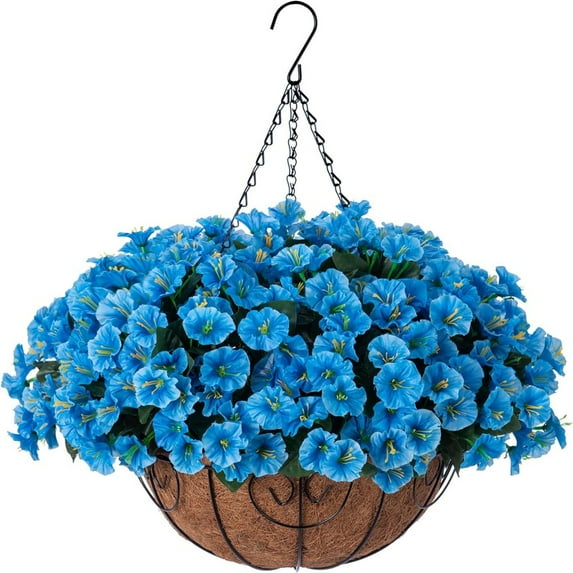 Hanging Planter Basket,Artificial Fake Hanging Flowers Plants with Basket for Outdoor Decoration Metal Flowers Planter Outdoor Large Hanging Flower Pots Round Wire Plant Holder Chain Hanging Basket