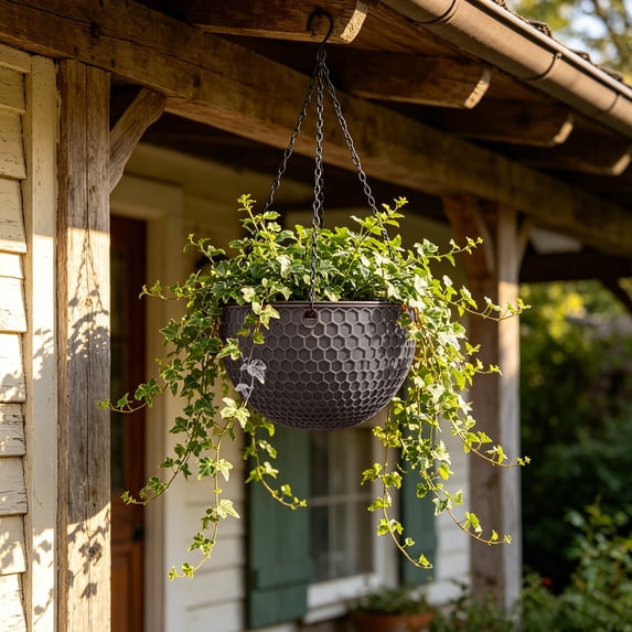 Hanging Planter Basket With Drainage Hole Removable Plug Flower Pot Weather Resistant Herb Container, Indoor Outdoor Garden Planter, For Balcony Window Patio Home Garden