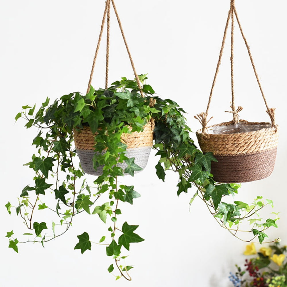 Hanging Planter Basket,Jute Rope Plant Hangers Hand Woven Storage Flower Pot with Waterproof Plastic Liner Indoor Boho Hanging Plant for Home Office Yard Decor