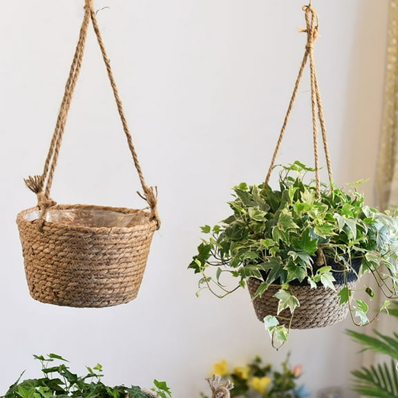Hanging Planter Basket,Jute Rope Plant Hangers Hand Woven Storage Flower Pot with Waterproof Plastic Liner Indoor Boho Hanging Plant for Home Office Yard Decor