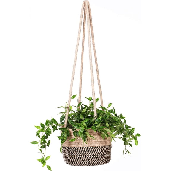 Hanging Planter Basket Jute Rope Woven Plant Hangers Indoor Hanging Plant Holder Up to 7" Pot Macrame Modern Storage Organizer Home Decor (Jute)