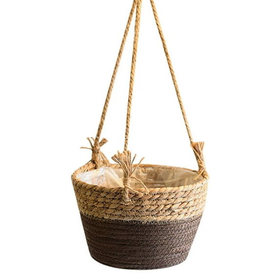 Hanging Planter Basket Seagrass Woven Plant Hangers Indoor Hanging Plant Holder Modern Storage Organizer Home Decor, Flower Basket Sundries Cosmetics Toys Storage Basket(Brown)