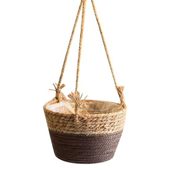 Hanging Planter Basket Seagrass Woven Plant Hangers Indoor Hanging Plant Holder Modern Storage Organizer Home Decor, Flower Basket Sundries Cosmetics Toys Storage Basket(Brown)